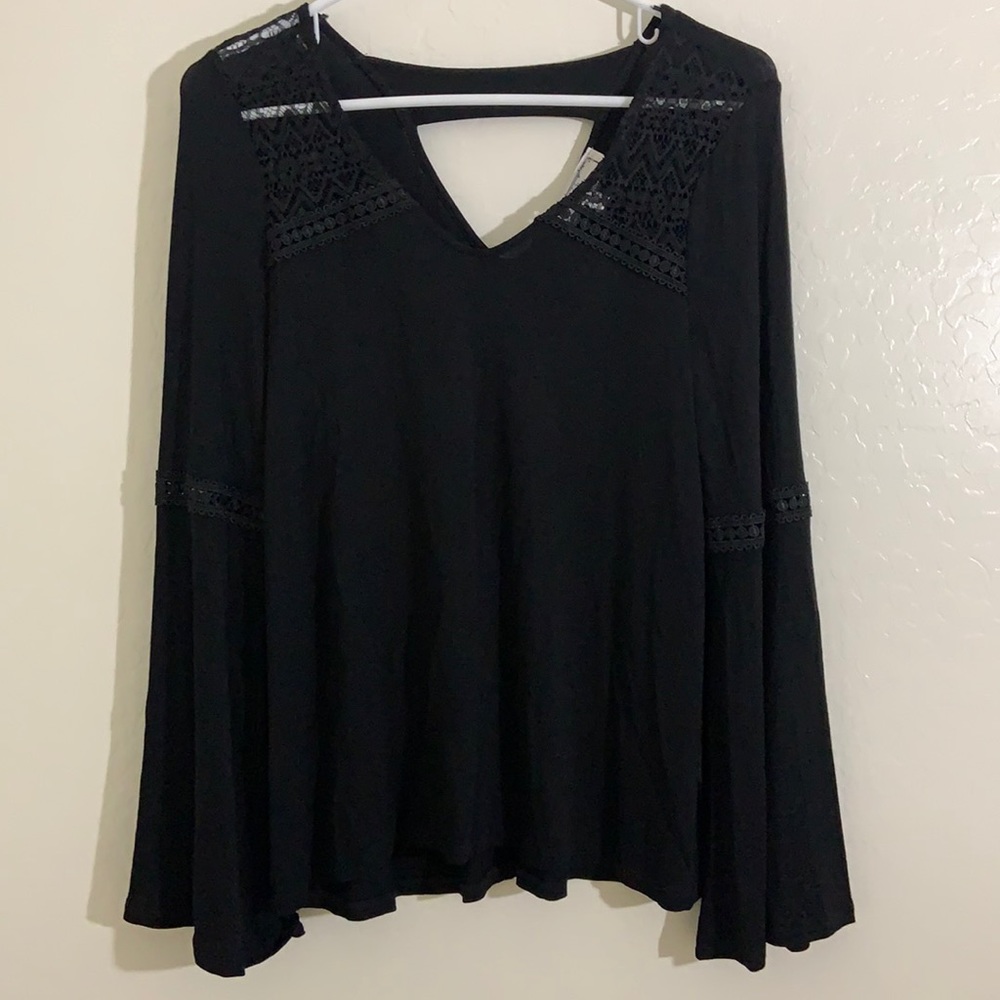Hippie Rose Long Sleeve Black Knit Blouse